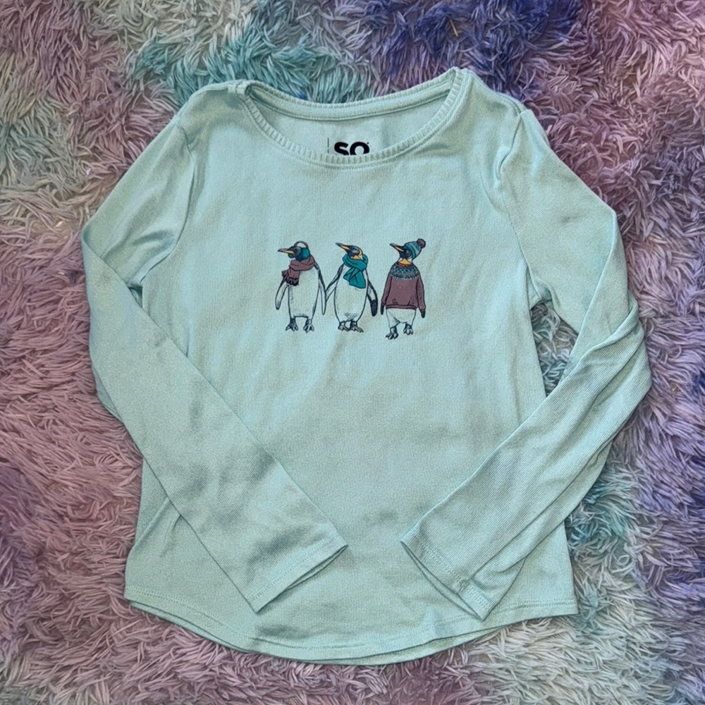Kids Long Sleeve Shirt with Penguin Design